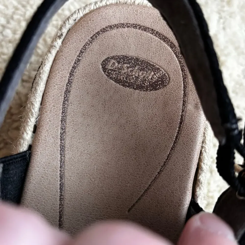 Dr Scholl’s black canvas espadrille platforms sandals strappy casual shoes